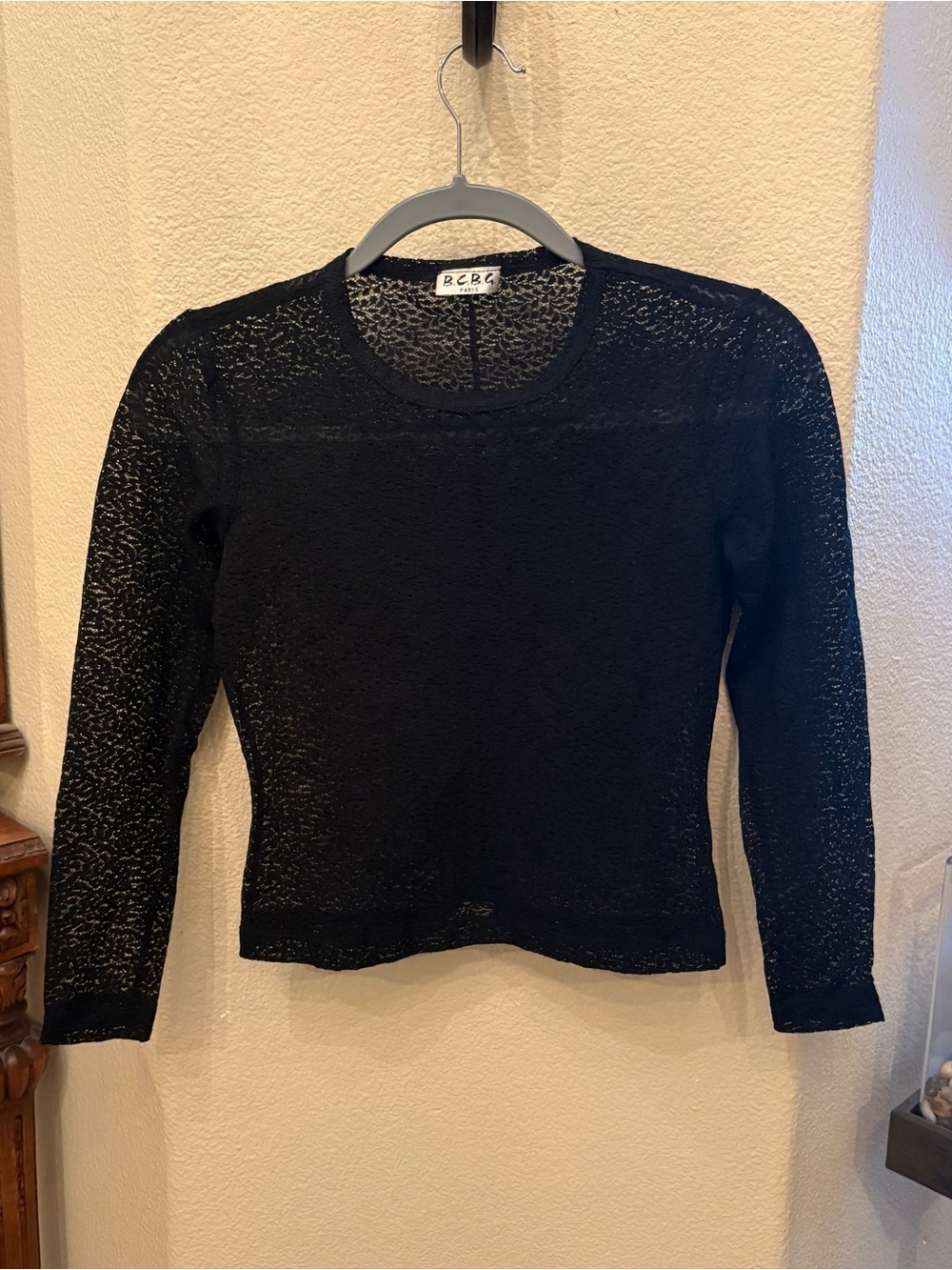Vintage BCBG Black Long Sleeve Sheer Lace Y2K Top Size XS/S